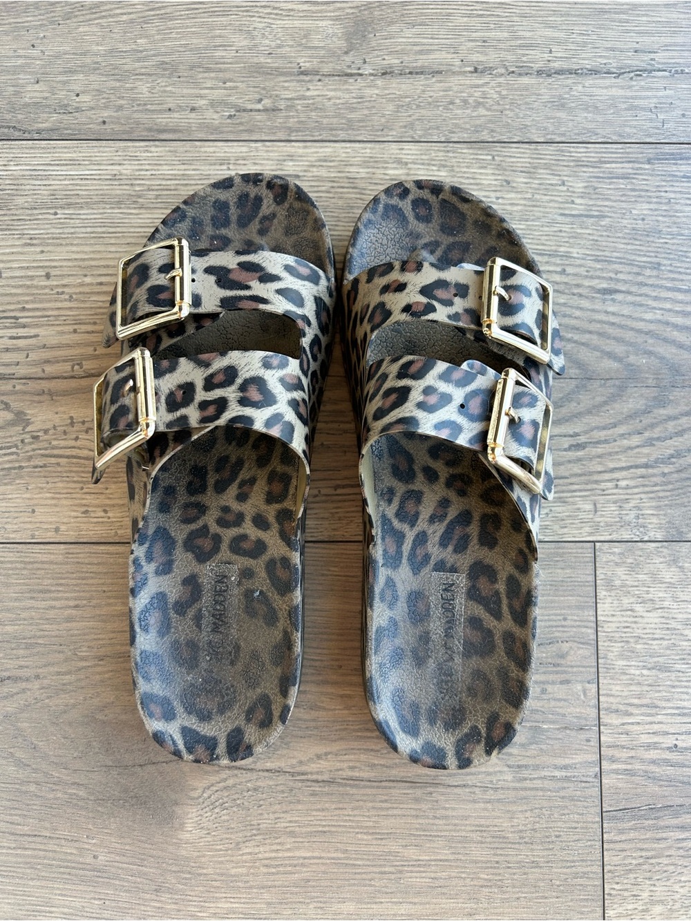 Steve Madden Leopard Print Double Buckle Slide Sandals - Picture 2 of 7